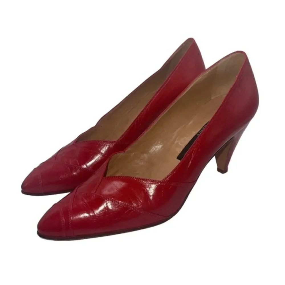 MAUD FRIZON Heels Women’s‎ Size 37 EU Red Leather Vintage Rounded Toe 3